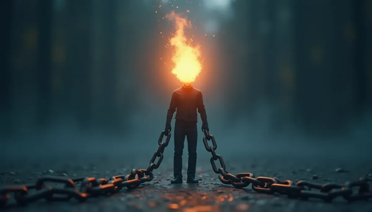 A minimalist illustration of a founder holding a glowing spark while being weighed down by heavy iron chains labeled 'Admin' and 'Email'.